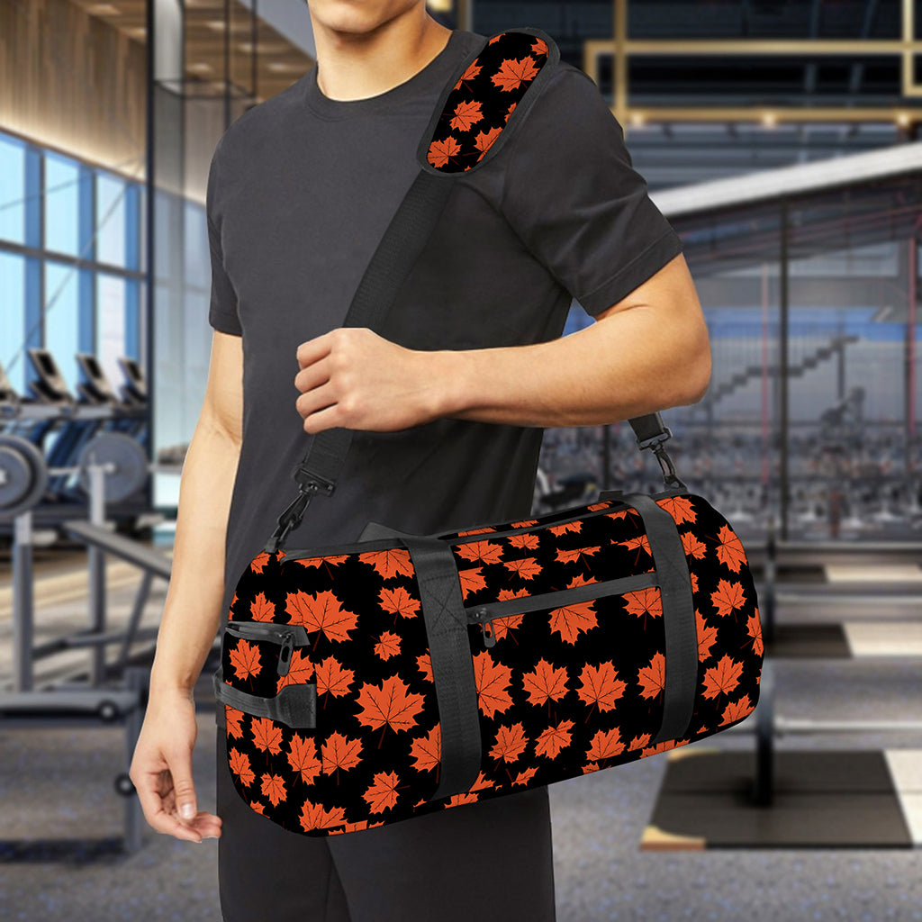 Orange Maple Leaves Pattern Print Gym Bag