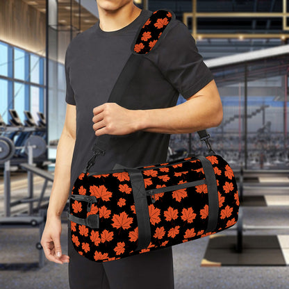 Orange Maple Leaves Pattern Print Gym Bag