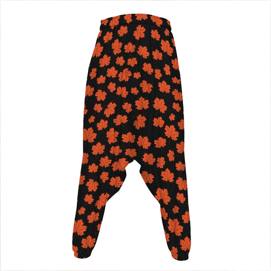 Orange Maple Leaves Pattern Print Hammer Pants