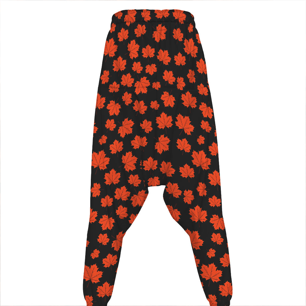 Orange Maple Leaves Pattern Print Hammer Pants
