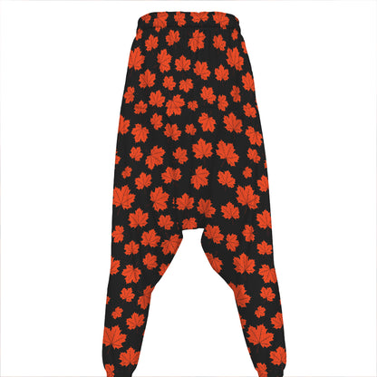 Orange Maple Leaves Pattern Print Hammer Pants