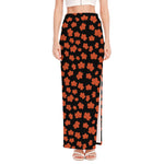 Orange Maple Leaves Pattern Print High Slit Maxi Skirt