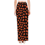 Orange Maple Leaves Pattern Print High Slit Maxi Skirt