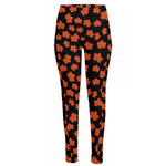 Orange Maple Leaves Pattern Print High-Waisted Pocket Leggings