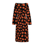 Orange Maple Leaves Pattern Print Hooded Bathrobe