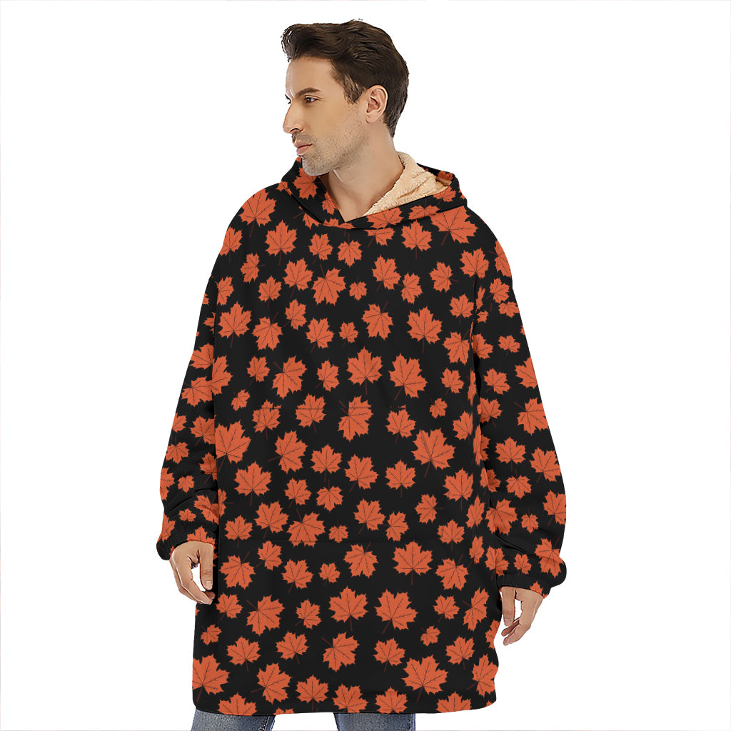 Orange Maple Leaves Pattern Print Hoodie Blanket