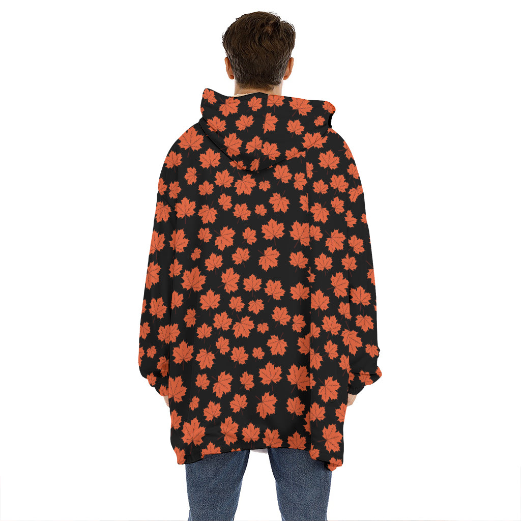 Orange Maple Leaves Pattern Print Hoodie Blanket