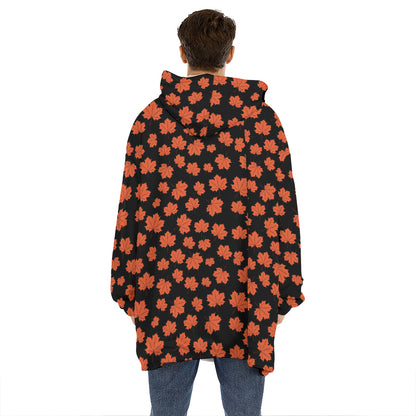 Orange Maple Leaves Pattern Print Hoodie Blanket