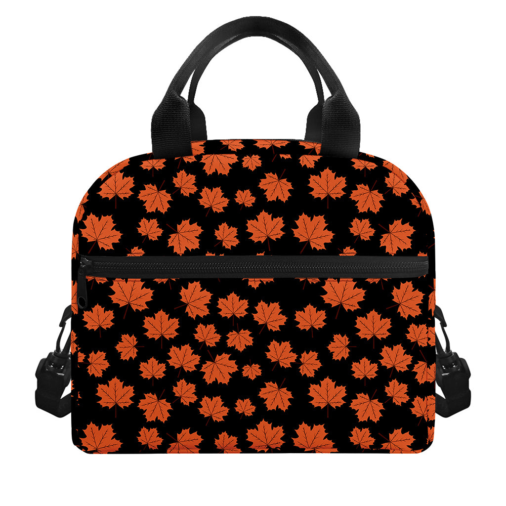 Orange Maple Leaves Pattern Print Insulated Lunch Bag