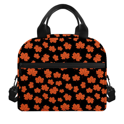 Orange Maple Leaves Pattern Print Insulated Lunch Bag