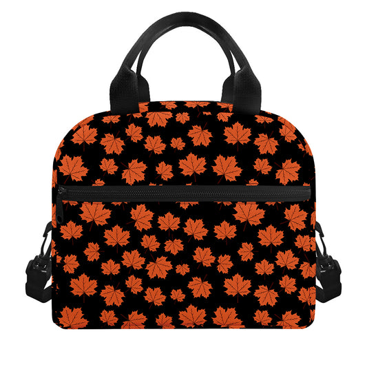 Orange Maple Leaves Pattern Print Insulated Lunch Bag