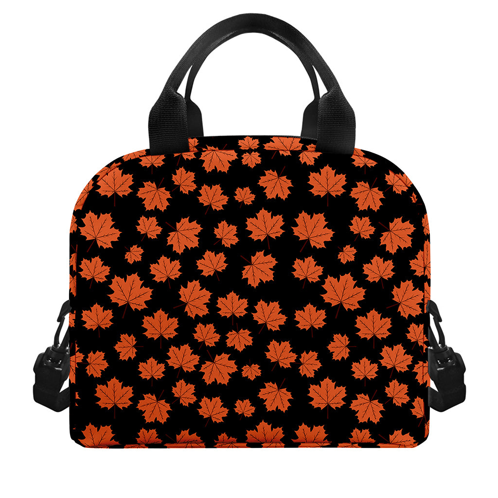 Orange Maple Leaves Pattern Print Insulated Lunch Bag