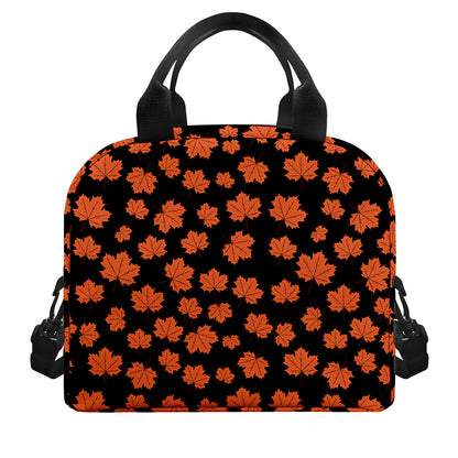 Orange Maple Leaves Pattern Print Insulated Lunch Bag