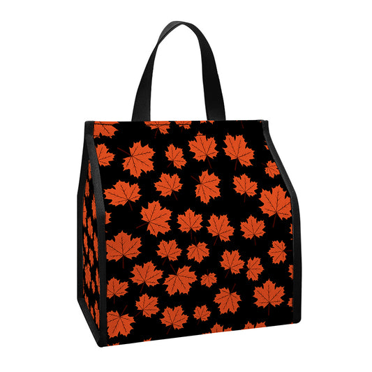 Orange Maple Leaves Pattern Print Insulated Lunch Tote