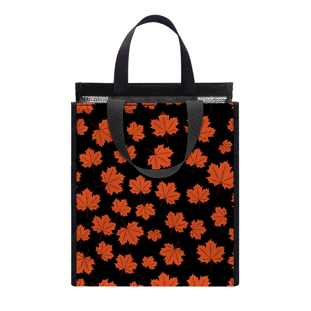Orange Maple Leaves Pattern Print Insulated Lunch Tote