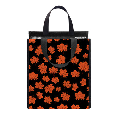 Orange Maple Leaves Pattern Print Insulated Lunch Tote