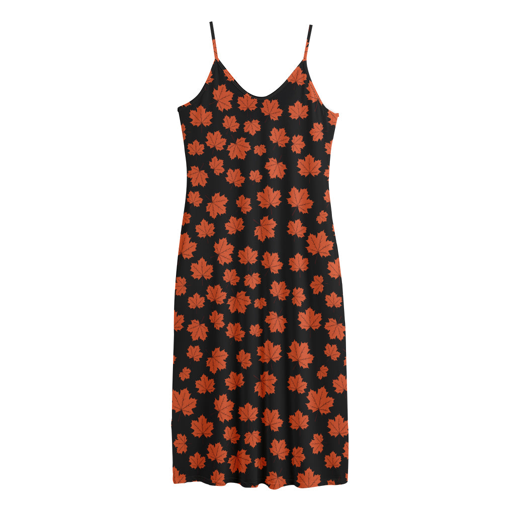 Orange Maple Leaves Pattern Print Jersey Midi Cami Dress