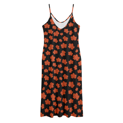 Orange Maple Leaves Pattern Print Jersey Midi Cami Dress