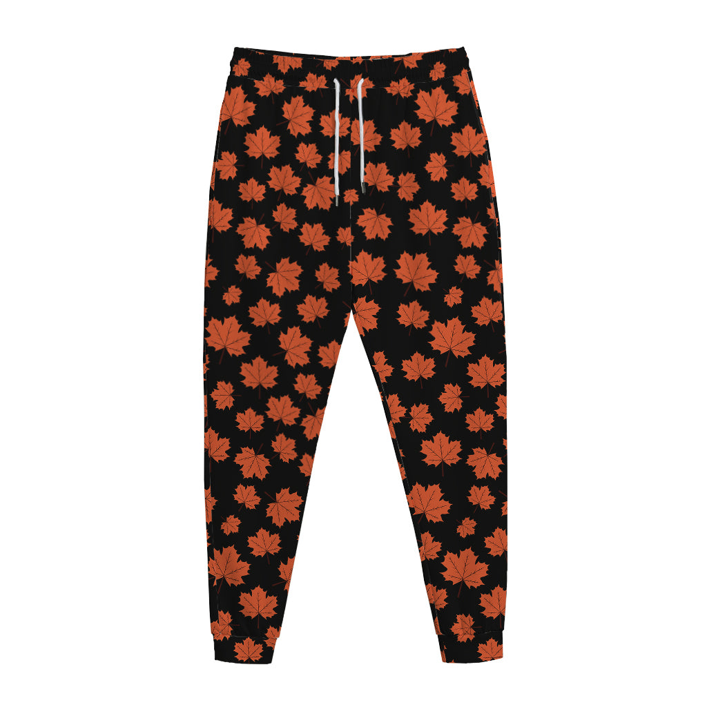 Orange Maple Leaves Pattern Print Jogger Pants