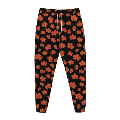 Orange Maple Leaves Pattern Print Jogger Pants