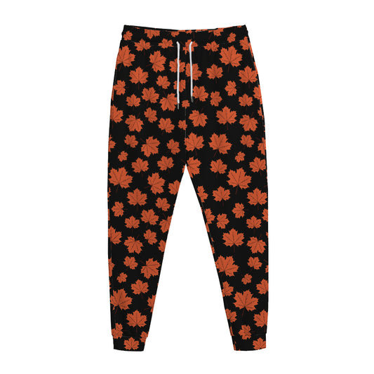 Orange Maple Leaves Pattern Print Jogger Pants