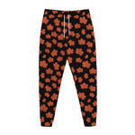 Orange Maple Leaves Pattern Print Jogger Pants