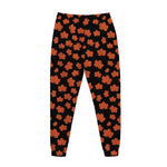 Orange Maple Leaves Pattern Print Jogger Pants