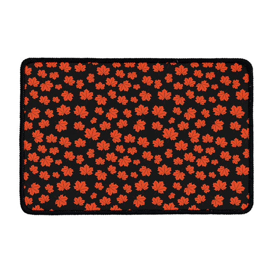 Orange Maple Leaves Pattern Print Kitchen Mat