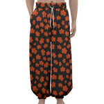 Orange Maple Leaves Pattern Print Lantern Pants