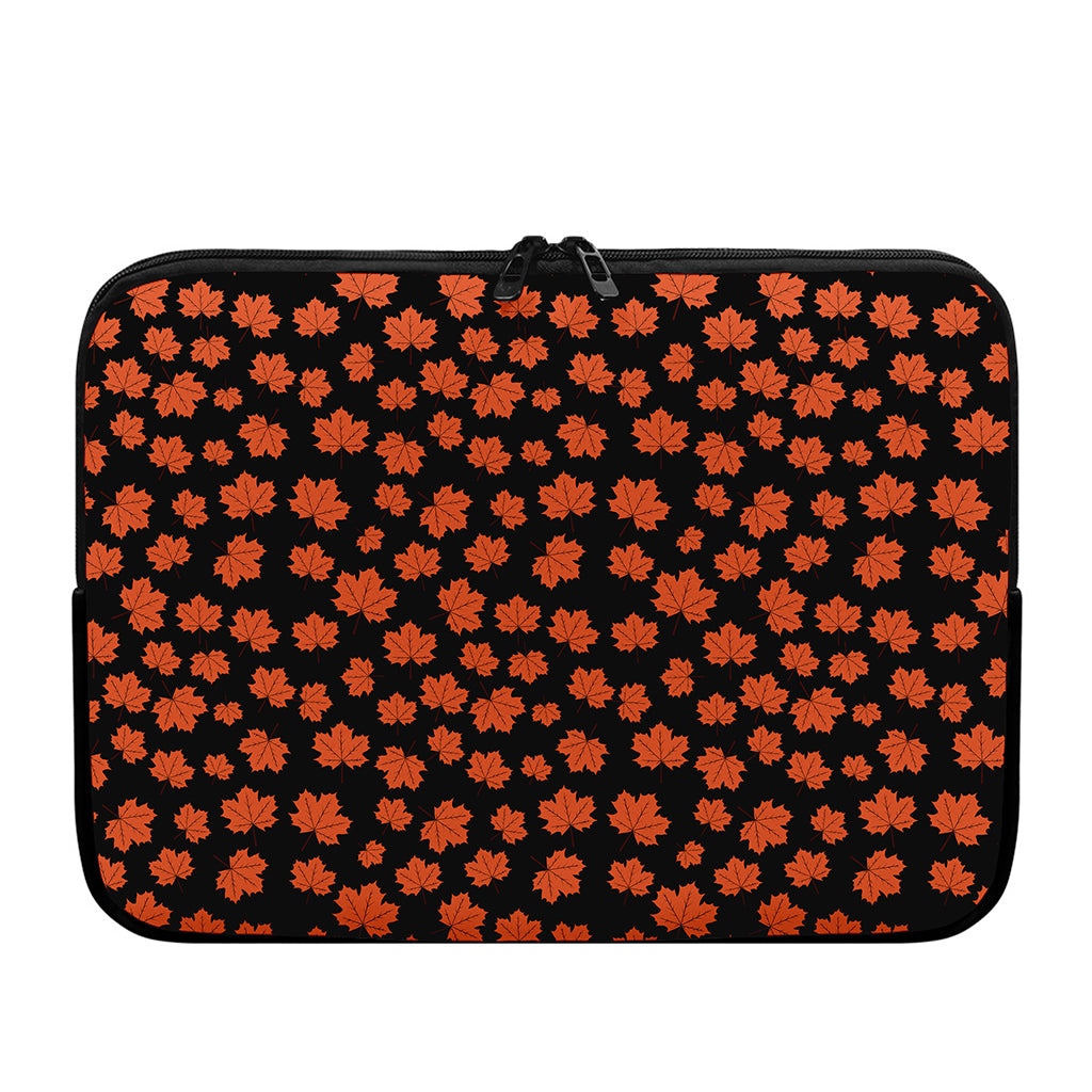 Orange Maple Leaves Pattern Print Laptop Sleeve