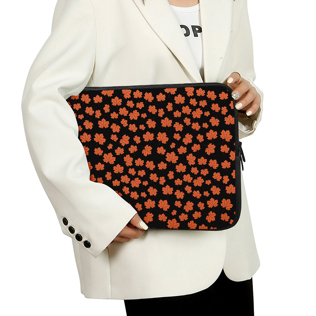 Orange Maple Leaves Pattern Print Laptop Sleeve