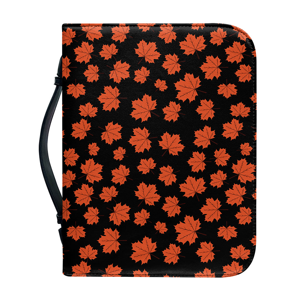 Orange Maple Leaves Pattern Print Leather Bible Cover