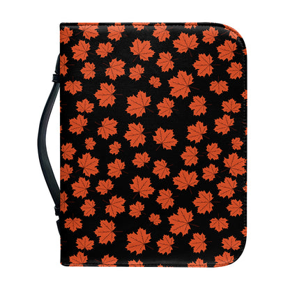 Orange Maple Leaves Pattern Print Leather Bible Cover
