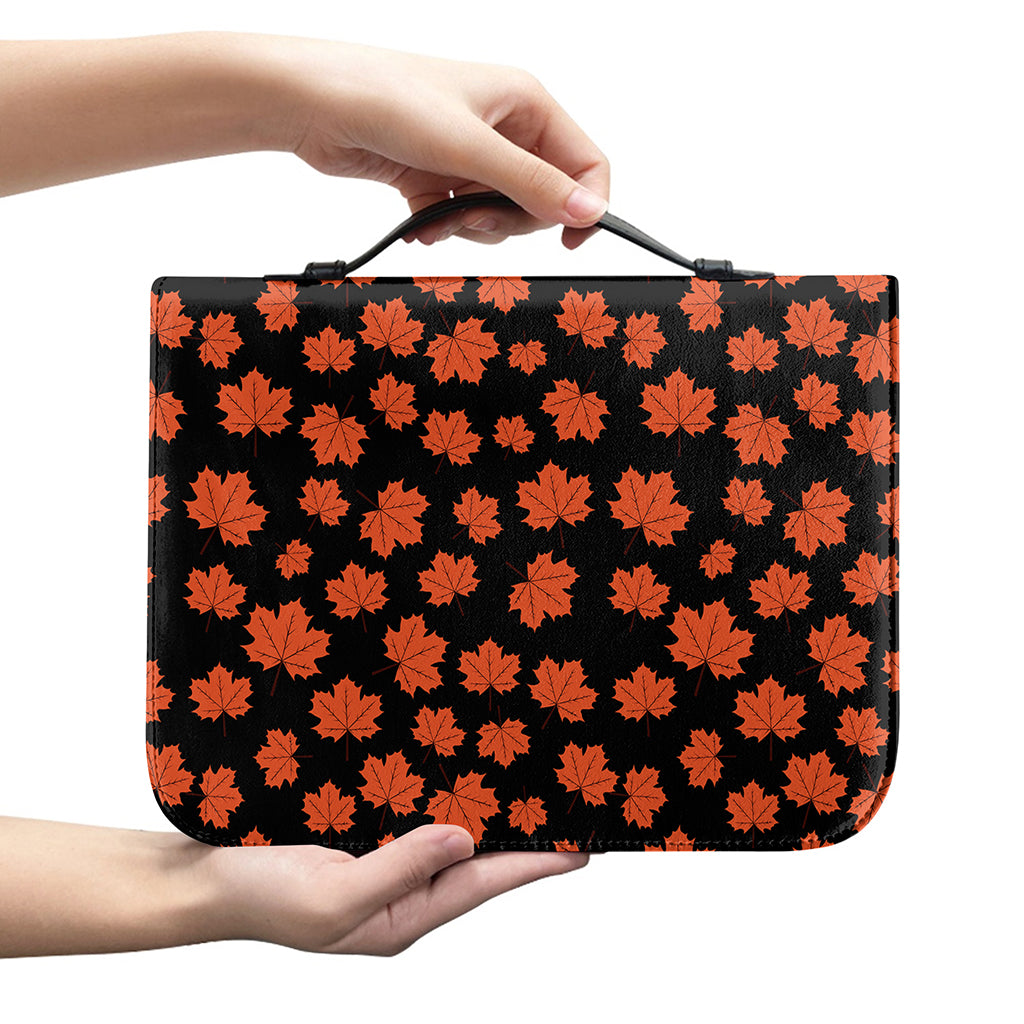 Orange Maple Leaves Pattern Print Leather Bible Cover