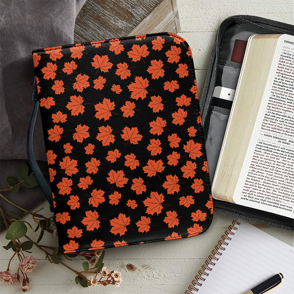 Orange Maple Leaves Pattern Print Leather Bible Cover