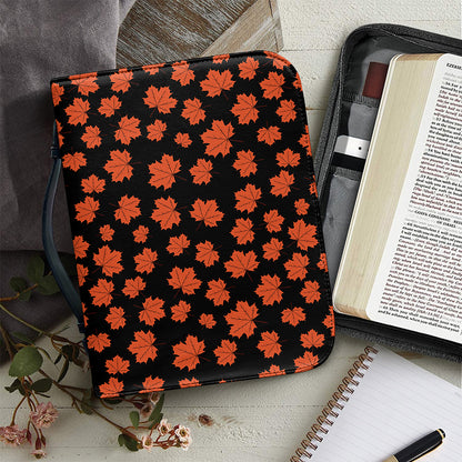 Orange Maple Leaves Pattern Print Leather Bible Cover