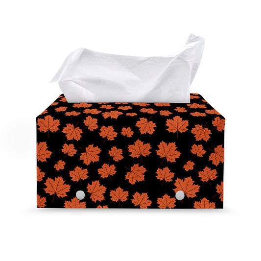 Orange Maple Leaves Pattern Print Leather Tissue Box Cover