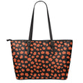 Orange Maple Leaves Pattern Print Leather Tote Bag With Zipper