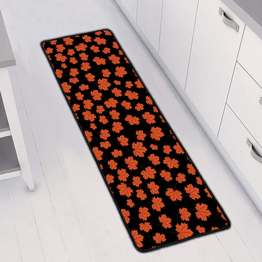 Orange Maple Leaves Pattern Print Long Kitchen Mat