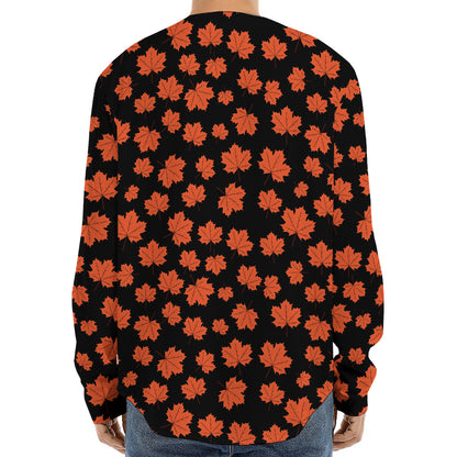 Orange Maple Leaves Pattern Print Long Sleeve Baseball Jersey