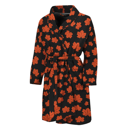Orange Maple Leaves Pattern Print Men's Bathrobe