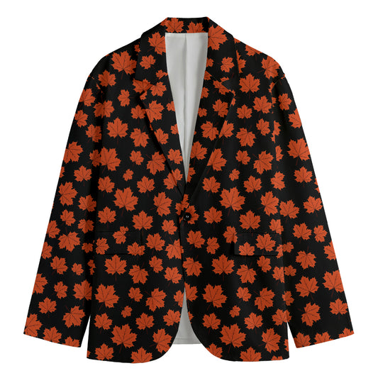 Orange Maple Leaves Pattern Print Men's Blazer