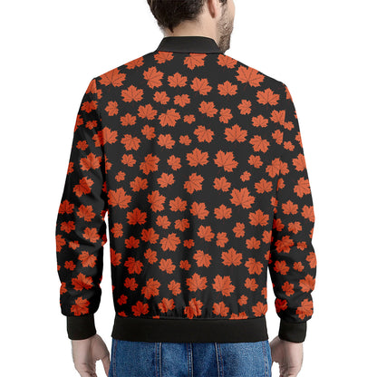 Orange Maple Leaves Pattern Print Men's Bomber Jacket