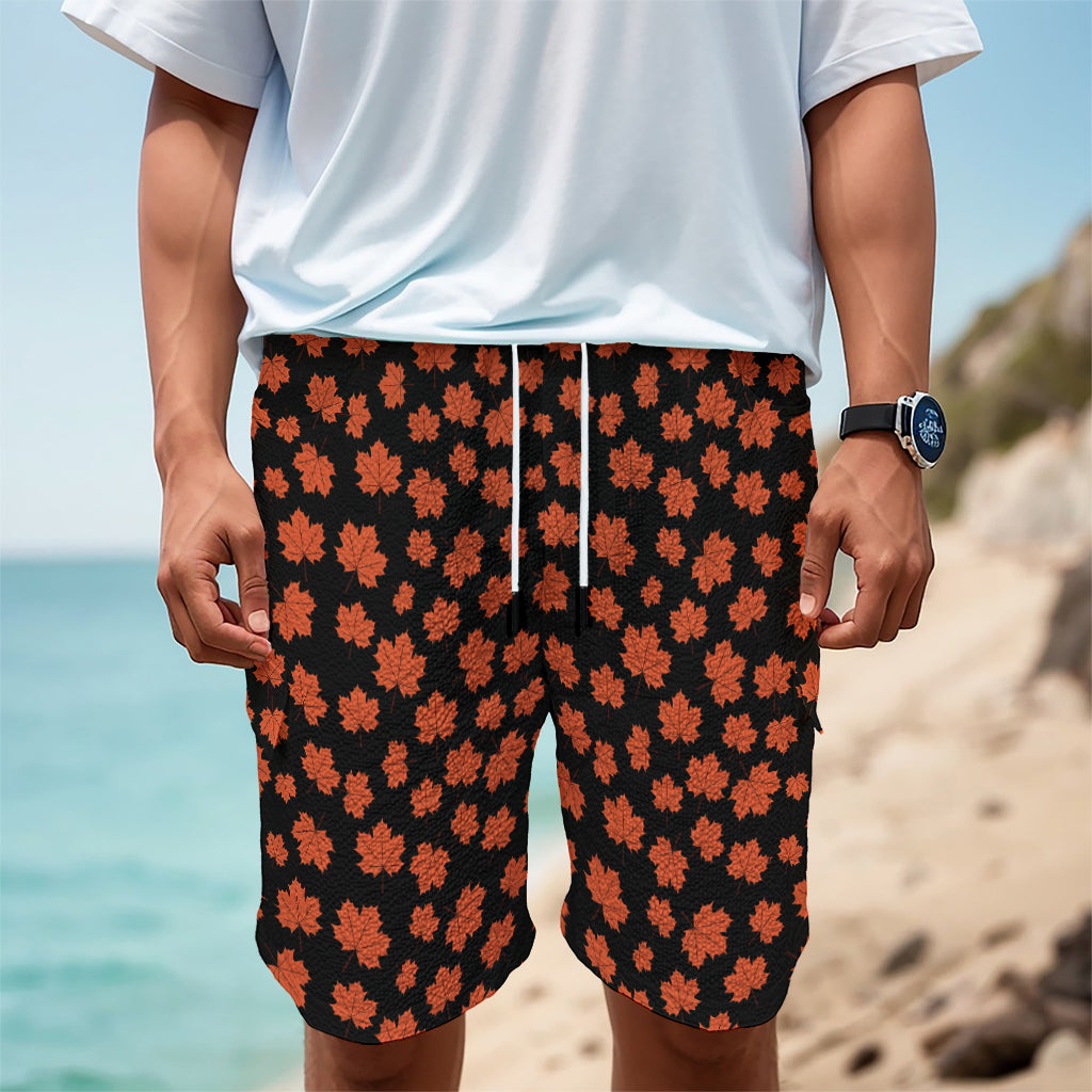 Orange Maple Leaves Pattern Print Men's Cargo Shorts