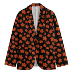 Orange Maple Leaves Pattern Print Men's Cotton Blazer