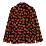 Orange Maple Leaves Pattern Print Men's Cotton Blazer