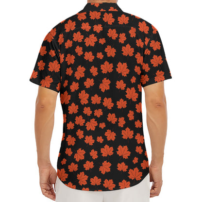 Orange Maple Leaves Pattern Print Men's Deep V-Neck Shirt