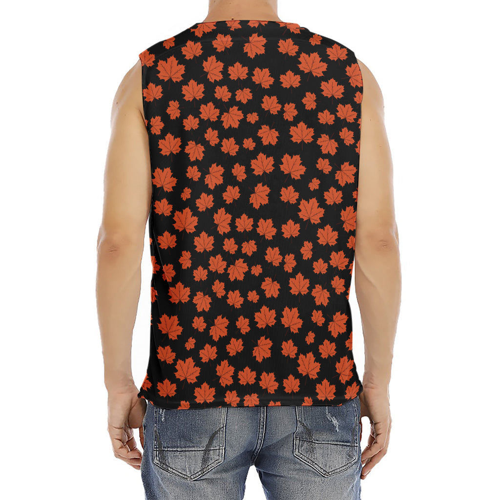 Orange Maple Leaves Pattern Print Men's Fitness Tank Top