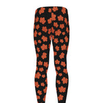 Orange Maple Leaves Pattern Print Men's leggings