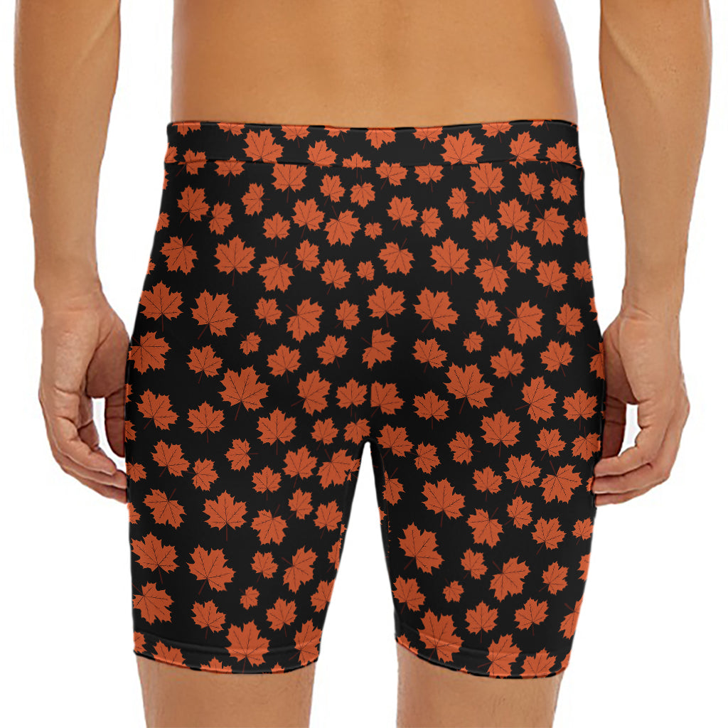 Orange Maple Leaves Pattern Print Men's Long Boxer Briefs